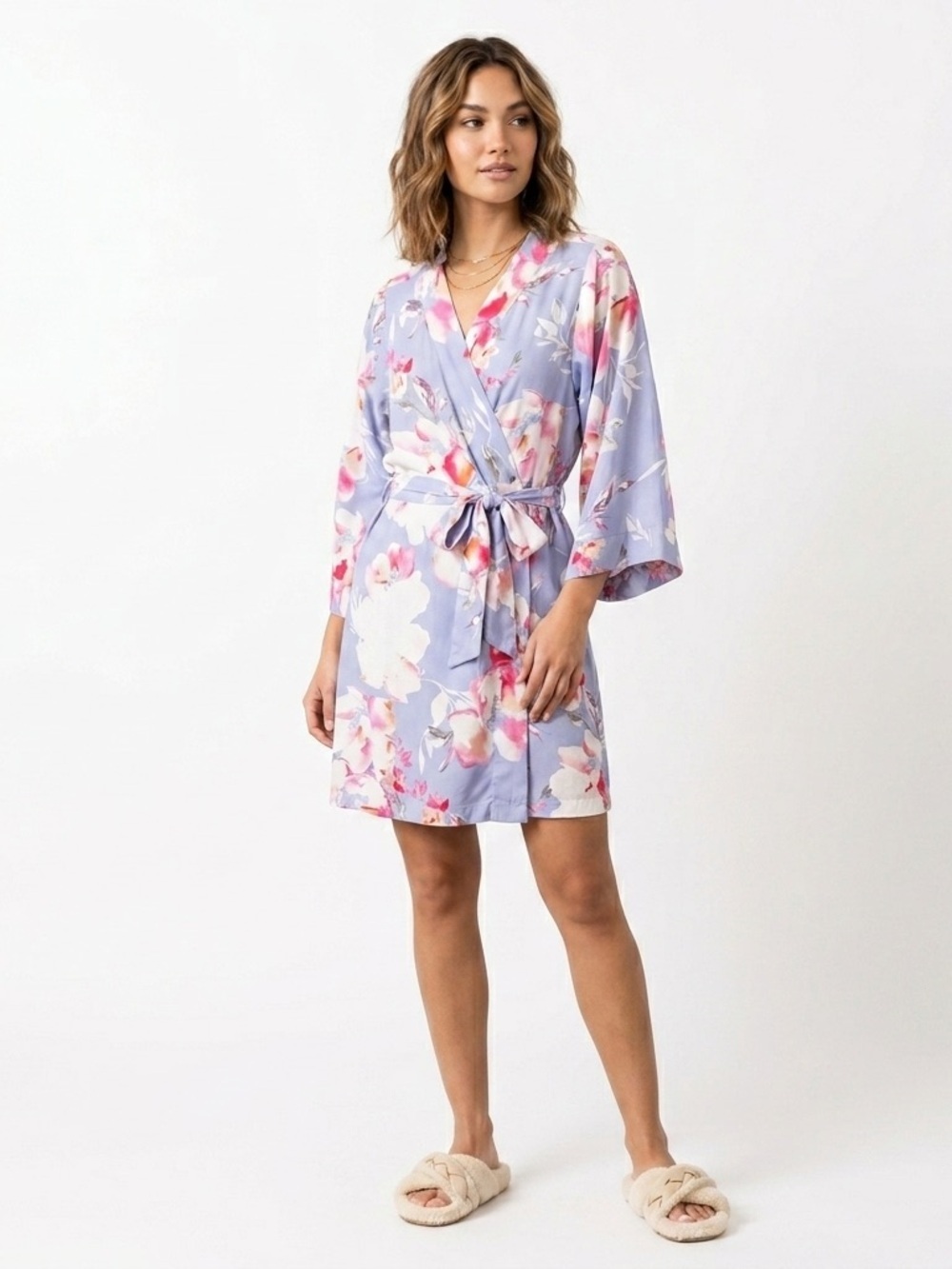 Yumi Kim Dream Lover Robe Kimono Wrap Floral Rayon Lavendar M